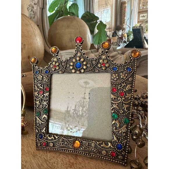 3 Enameled Metal Floral Photo Frames table top mini small crown crystals set - Picture 10 of 16